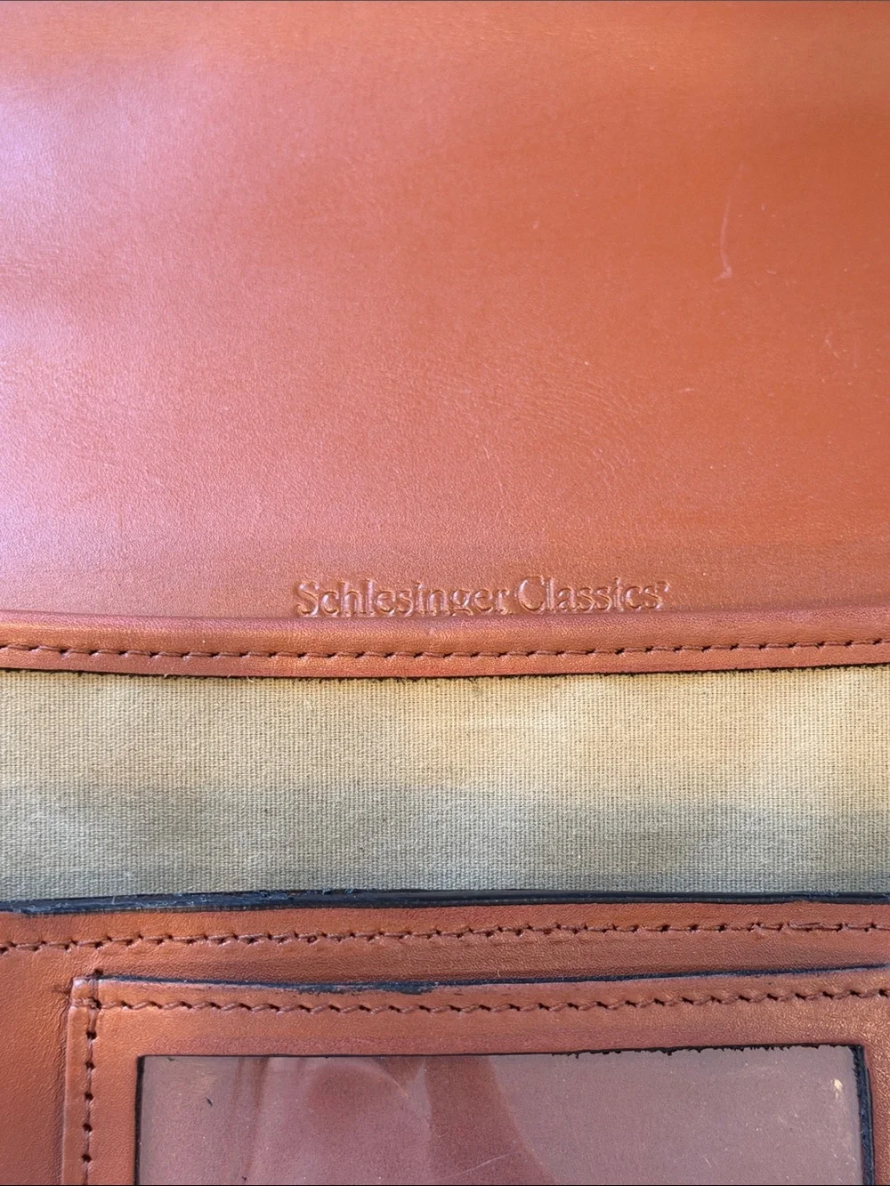 Schlesinger Tan Leather Briefcase with Adjustable Shoulder Strap Brass hardware